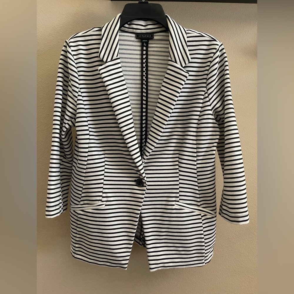 Metaphor Black & White Striped Blazer
